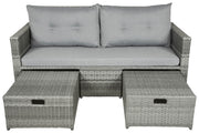 Gartensofa MALTA Polyrattan mit ausziehbaren Fußhocker und Polster