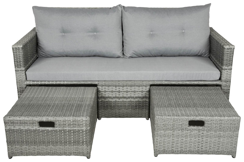 Gartensofa MALTA Polyrattan mit ausziehbaren Fußhocker und Polster