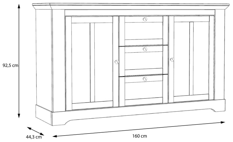 Sideboard Kommode ILOPPA 2-trg. 3 Schubladen Optik Schneeeiche Forte