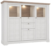 Highboard Vitrine ILOPPA 3-trg. 2 Schubladen Optik Schneeeiche Forte