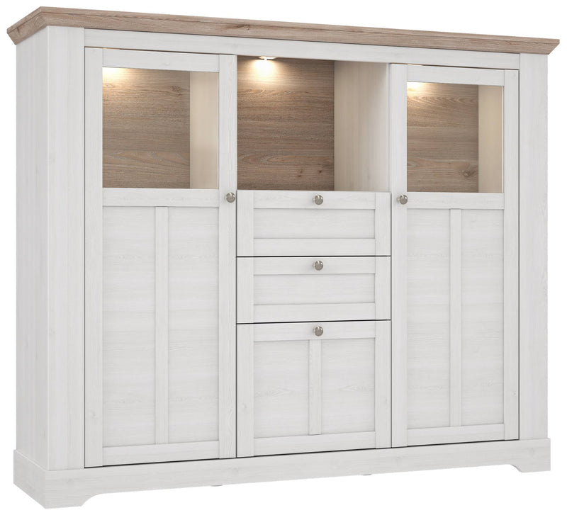 Highboard Vitrine ILOPPA 3-trg. 2 Schubladen Optik Schneeeiche Forte