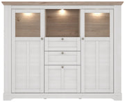Highboard Vitrine ILOPPA 3-trg. 2 Schubladen Optik Schneeeiche Forte