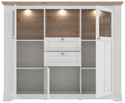 Highboard Vitrine ILOPPA 3-trg. 2 Schubladen Optik Schneeeiche Forte