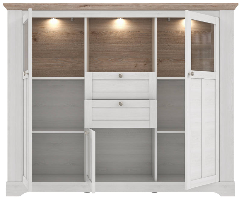 Highboard Vitrine ILOPPA 3-trg. 2 Schubladen Optik Schneeeiche Forte