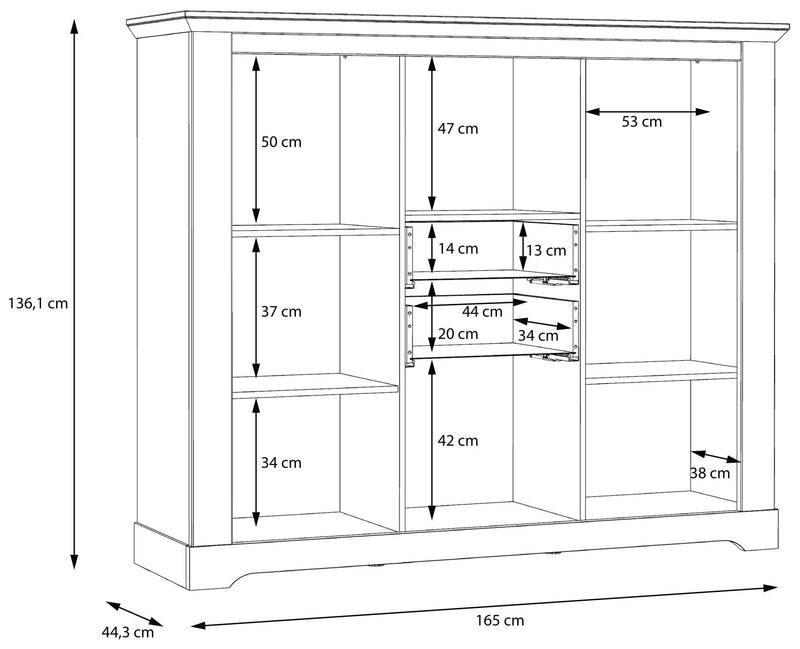 Highboard Vitrine ILOPPA 3-trg. 2 Schubladen Optik Schneeeiche Forte