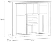 Highboard Vitrine ILOPPA 3-trg. 2 Schubladen Optik Schneeeiche Forte