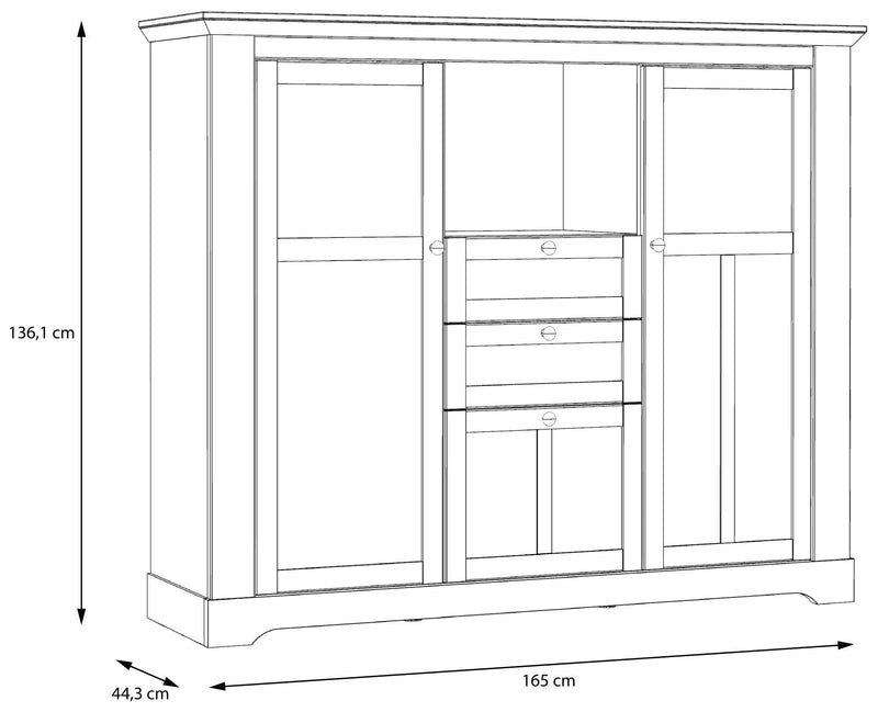 Highboard Vitrine ILOPPA 3-trg. 2 Schubladen Optik Schneeeiche Forte