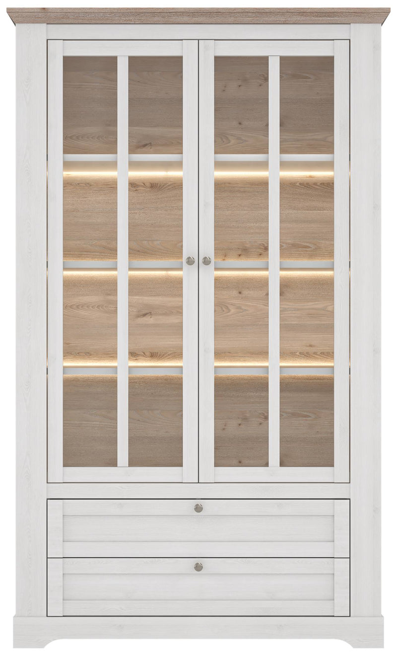 Vitrinenschrank ILOPPA 2-trg. 2 Schubladen Optik Schneeeiche Forte