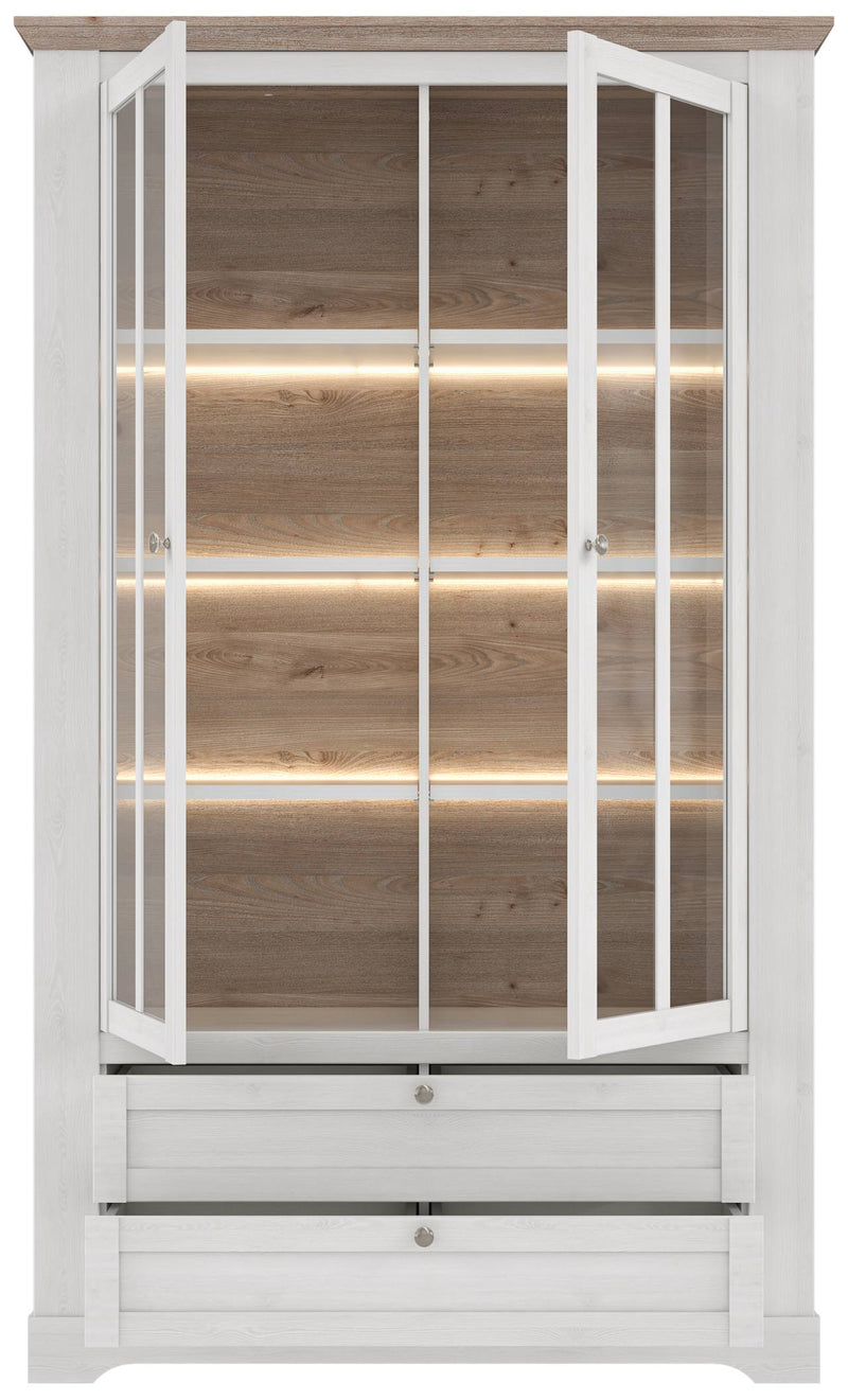 Vitrinenschrank ILOPPA 2-trg. 2 Schubladen Optik Schneeeiche Forte