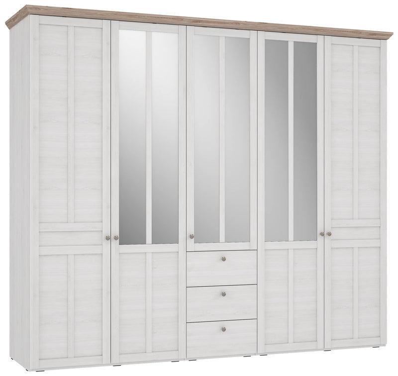 Kleiderschrank ILOPPA 5 Türen 3 Schubladen Optik Schneeeiche Forte