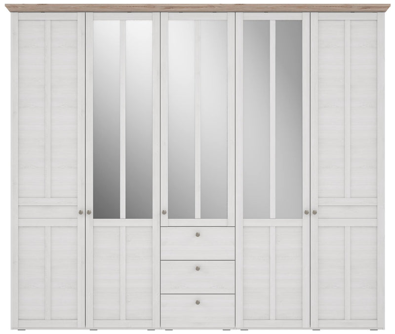 Kleiderschrank ILOPPA 5 Türen 3 Schubladen Optik Schneeeiche Forte
