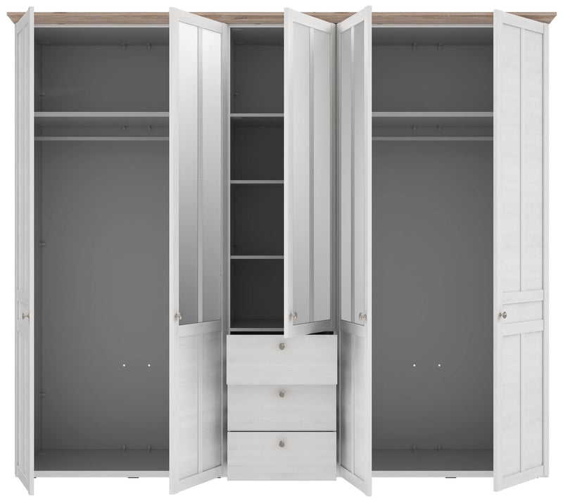 Kleiderschrank ILOPPA 5 Türen 3 Schubladen Optik Schneeeiche Forte