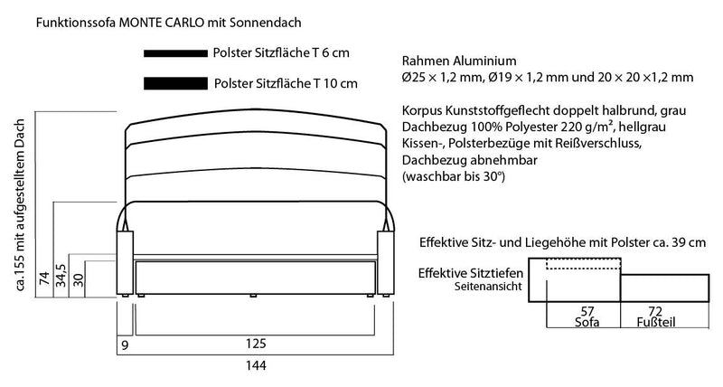 Gartensofa MONTE CARLO mit Liegefunktion und Sonnendach