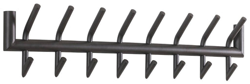Wandgarderobe MATT 36 mit zwei Reihen à acht Haken in Grau pulverbeschichtet, Gesamtansicht von vorne.
