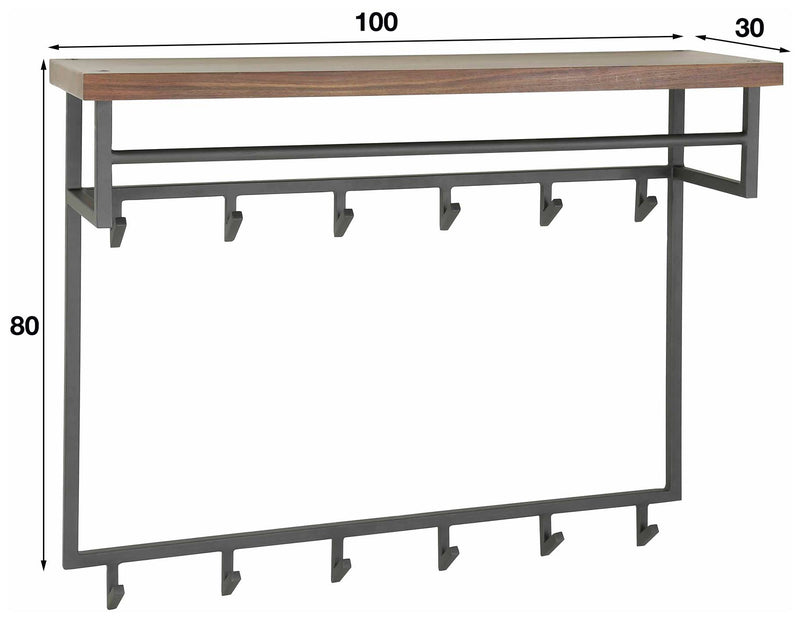 Garderobe Wandgarderobe DAYTON 12 Haken Hutablage aus Saja Nussbaum