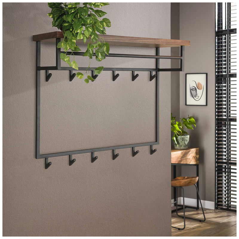 Garderobe Wandgarderobe DAYTON 12 Haken Hutablage aus Saja Nussbaum