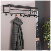 Garderobe Wandgarderobe YUKON 6 Haken Hutablage Stahl Akazie Schwarz