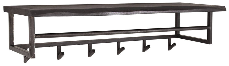 Garderobe Wandgarderobe YUKON 6 Haken Hutablage Stahl Akazie Schwarz