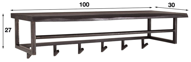 Garderobe Wandgarderobe YUKON 6 Haken Hutablage Stahl Akazie Schwarz
