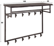 Wandgarderobe Garderobe YUKON 12 Haken Hutablage Stahl Akazie Schwarz