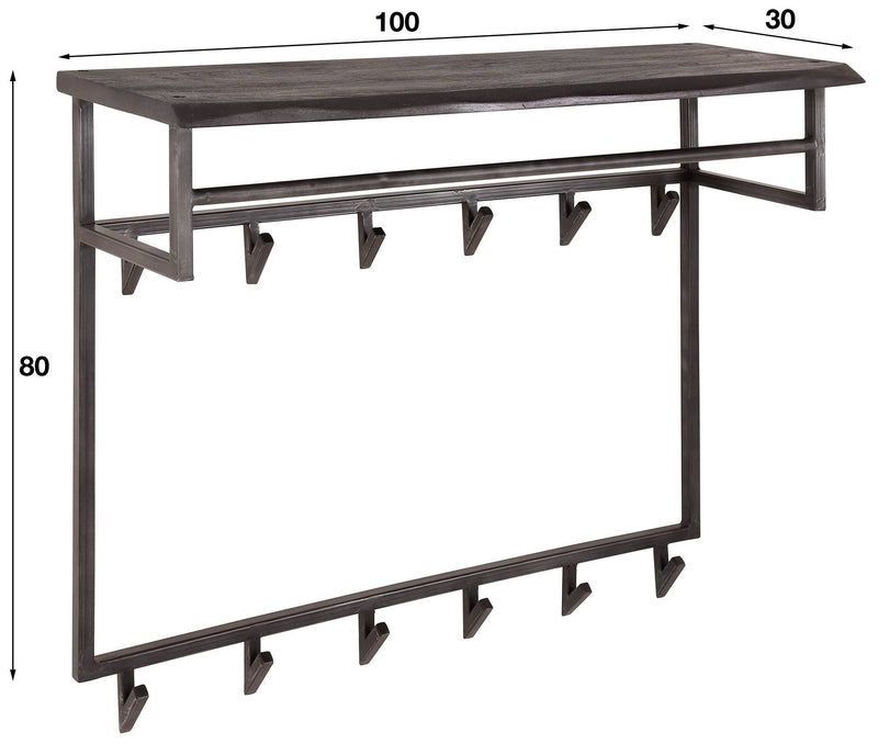 Wandgarderobe Garderobe YUKON 12 Haken Hutablage Stahl Akazie Schwarz