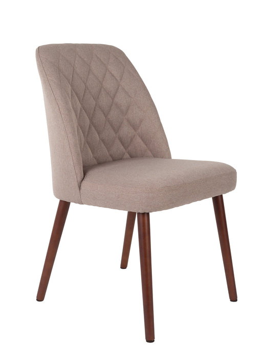 Esszimmerstuhl Polsterstuhl CONWAY in Beige mit gesteppter Rückenlehne und Buchenholzgestell, Gesamtansicht.