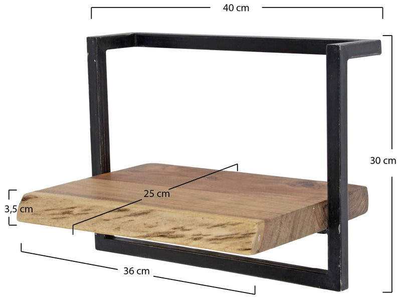 Wandregal KANT 40 cm Stahlrahmen und Akazie Massivholz mit Baumkante