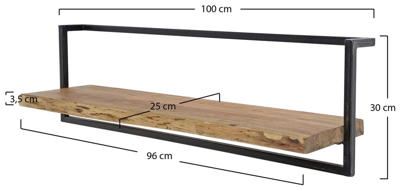 Wandregal KANT 100 cm Stahlrahmen und Akazie Massivholz mit Baumkante