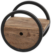 Wandregal OUD 30 rund Stahlrahmen Hartholz Altholz mit Schublade