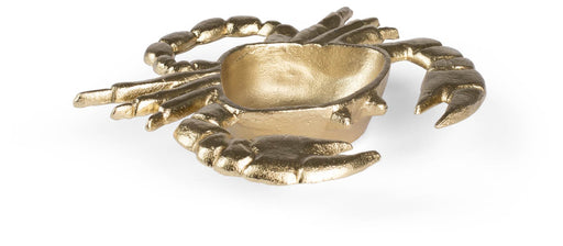 Krabben Dekoschale IT'S A CRAB TRAY GOLD von BOLD Monkey in Goldoptik mit ausgebreiteten Krabbenscheren in Gesamtansicht.