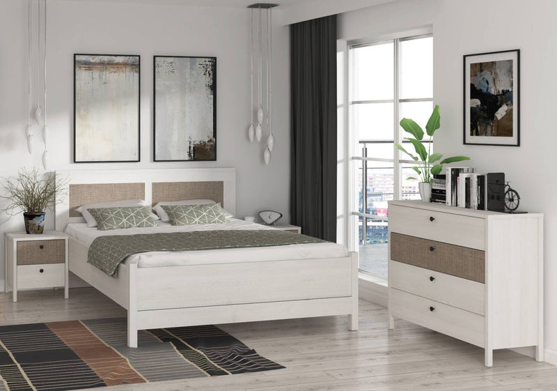MOONDUST Schlafzimmer-Set 4-tlg. 180er Bett Schneeeiche Geflechtoptik