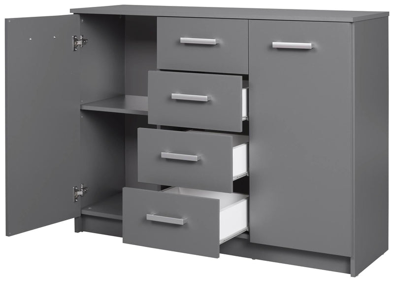 Sideboard Kommode ELENZIO 2T4S Graphit Grau mit 2 Türen 4 Schubladen