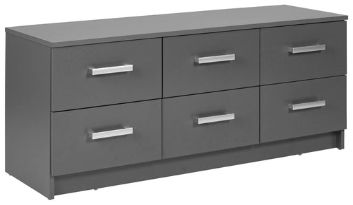 Schubladenkommode Lowboard ELENZIO 6 Graphit Grau in Gesamtansicht mit sechs Schubladen und metallenen Griffen.