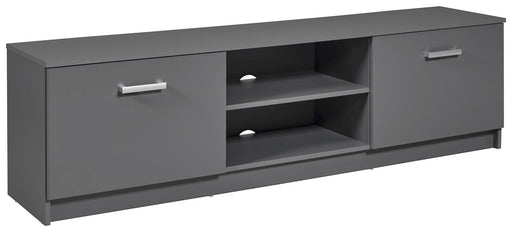 Lowboard TV-Kommode ELENZIO in Graphit Grau, Gesamtansicht mit zwei Seitentüren und offenem Gerätefach.