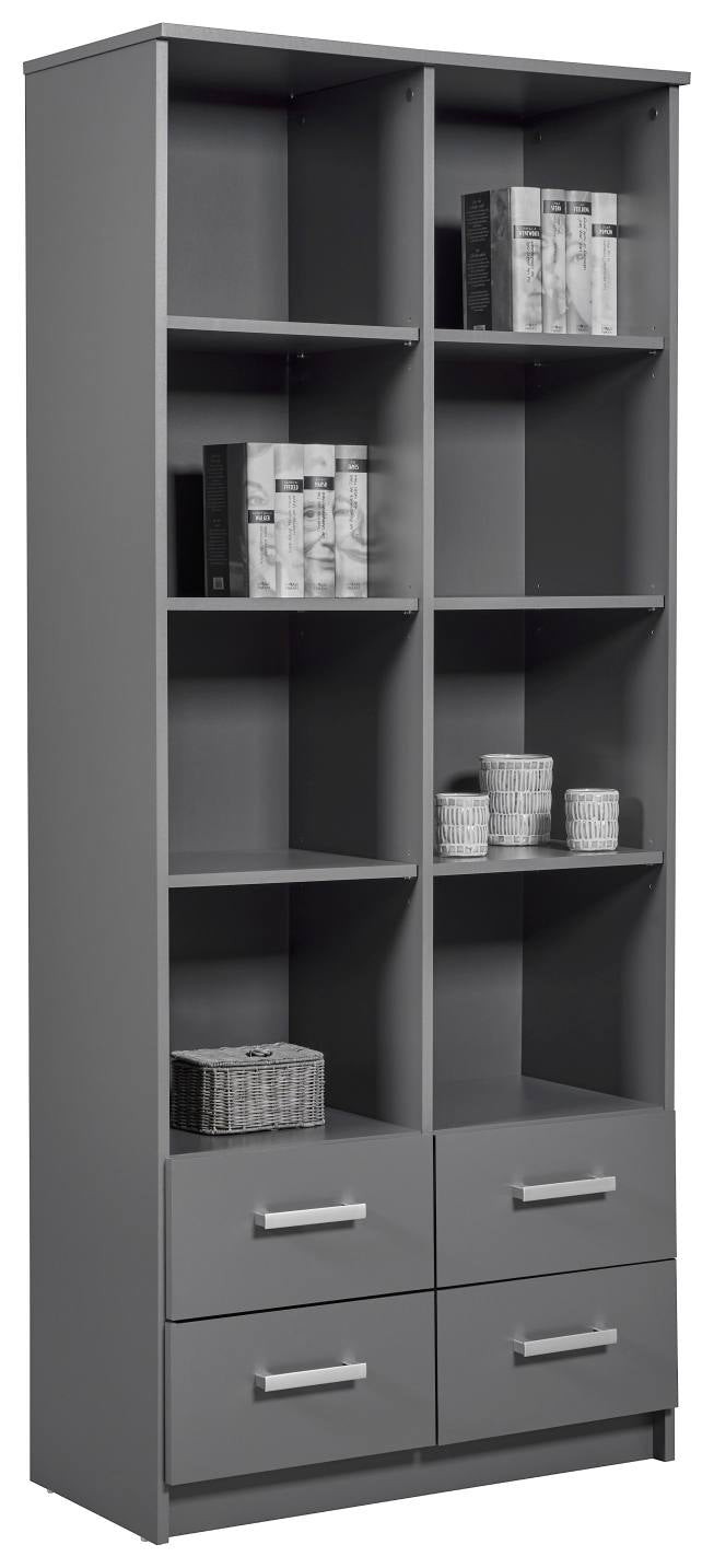 Regal Bücherregal ELENZIO Graphit Grau mit 4 Schubladen