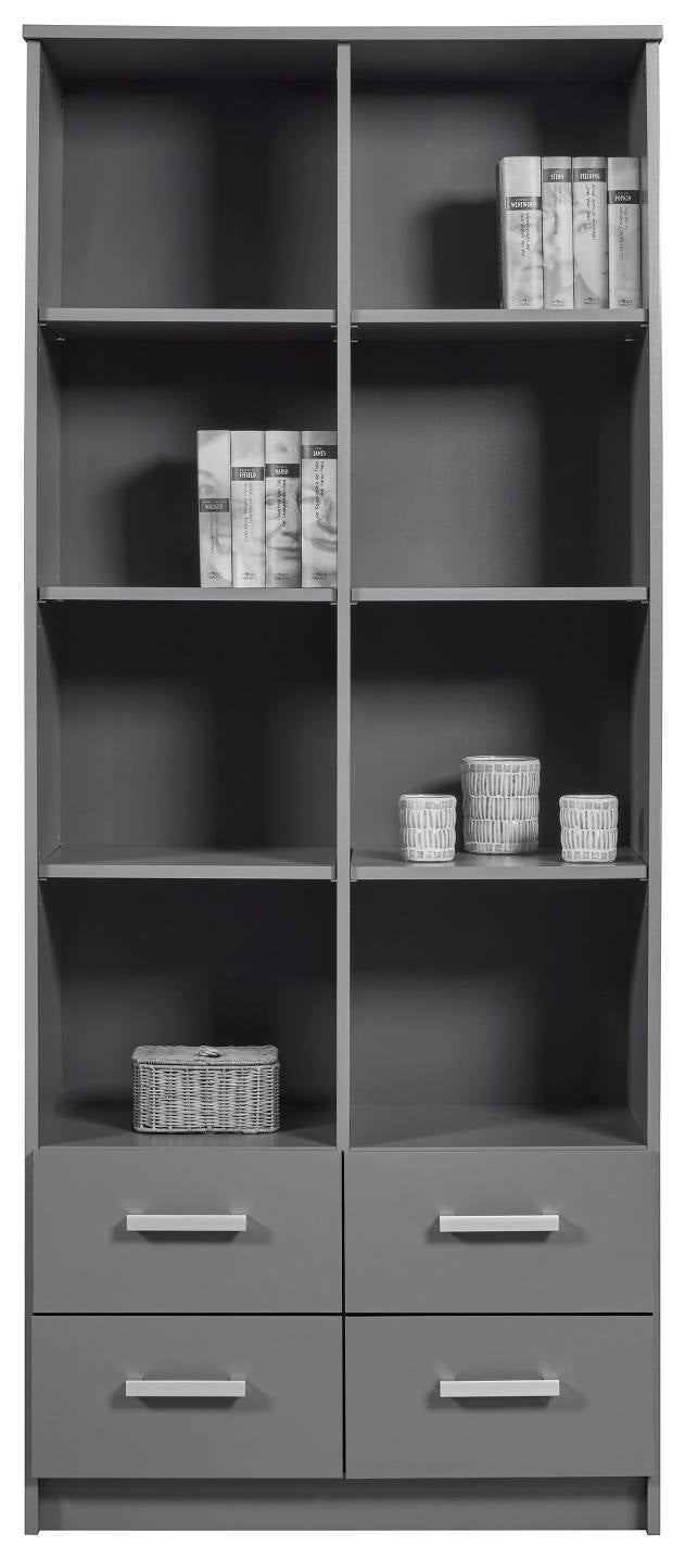 Regal Bücherregal ELENZIO Graphit Grau mit 4 Schubladen
