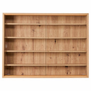 Sammlervitrine ARTISARIO Artisan Eiche mit Glasschiebetüren, Gesamtansicht mit fünf Holzböden und Eichenrahmen.