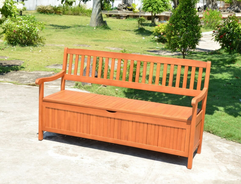 Gartenbank mit Stauraum 3-sitzig aus Eukalyptus 157 cm — Trendmöbel24