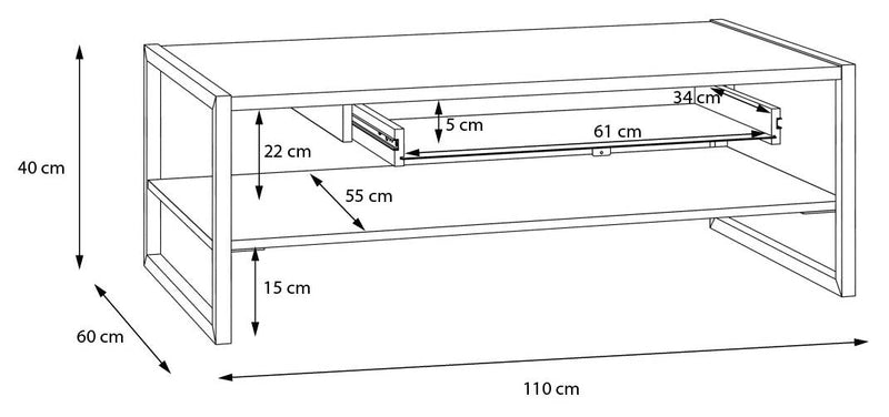 Couchtisch SOLLETICO Bartex-Eiche Nachbildung mit Fischgrät-Design