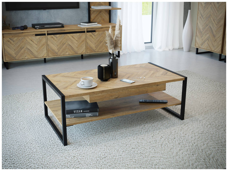 Couchtisch SOLLETICO Bartex-Eiche Nachbildung mit Fischgrät-Design
