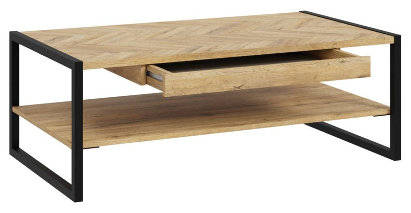 Couchtisch SOLLETICO Bartex-Eiche Nachbildung mit Fischgrät-Design