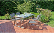 Gartentisch AVA 160 x 90 cm mit Glasplatte im Slat-Look Gestell Alu