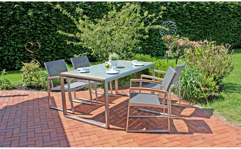 Gartentisch AVA 160 x 90 cm mit Glasplatte im Slat-Look Gestell Alu