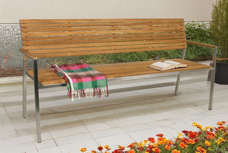 Gartenbank DENVER 4-Sitzer Gestell Edelstahl Sitz und Rücken aus Teak