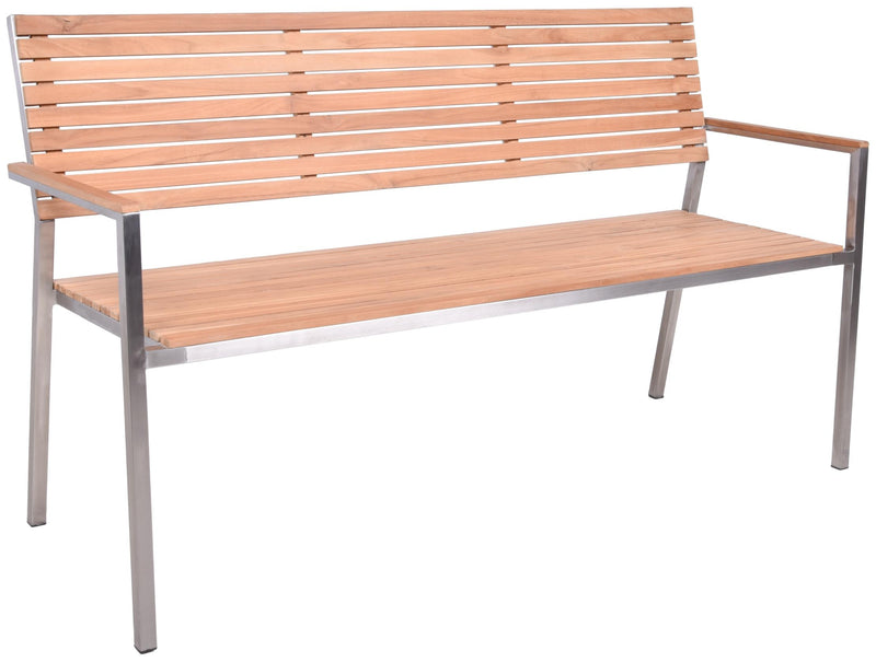Gartenbank DENVER 3-Sitzer Gestell Edelstahl Sitz und Rücken aus Teak