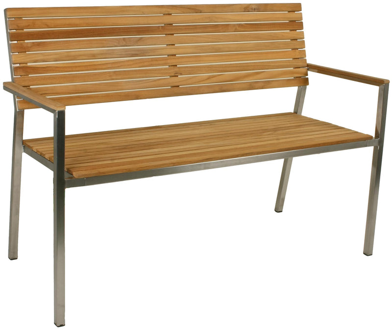 Gartenbank DENVER 2-Sitzer Gestell Edelstahl Sitz und Rücken aus Teak