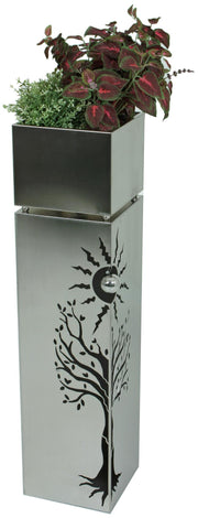 Outdoor Edelstahl Pflanzsäule mit Baum- und Sonnenmustern 102 cm hoch