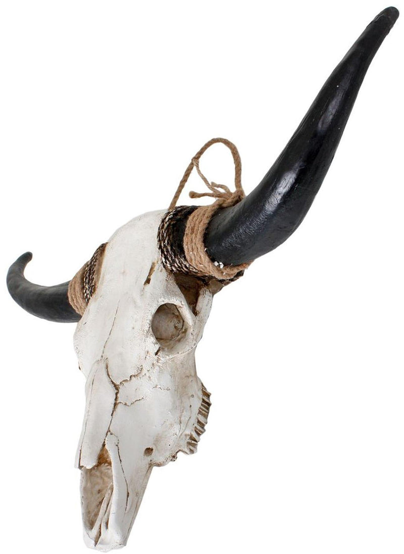 Geweih Wanddekoration Bison Polyresin weiß mit schwarzen Hörnern 80 cm