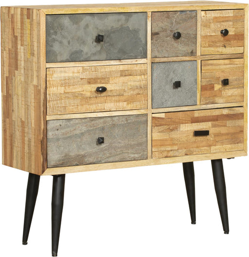 Kommode Anrichte YAMUNA 90 cm mit gemischter Holz- und Betonfront, schwarzen Metallgriffen in Gesamtansicht.