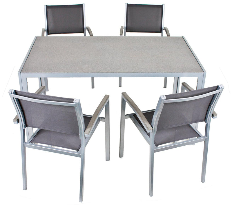 Garten Tischgruppe GRACE 5-tlg. 1 x Tisch 150 x 90 cm 4 x Stapelstuhl